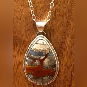 Jasper & Sterling Silver Teardrop Pendant Necklace